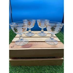 Set of 4 Libbey Golden Foliage Frosted Champagne Coupe Sherbet Glasses